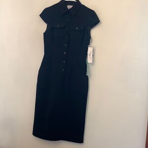Maggy L black cap sleeve button front dress Size 8 NWT